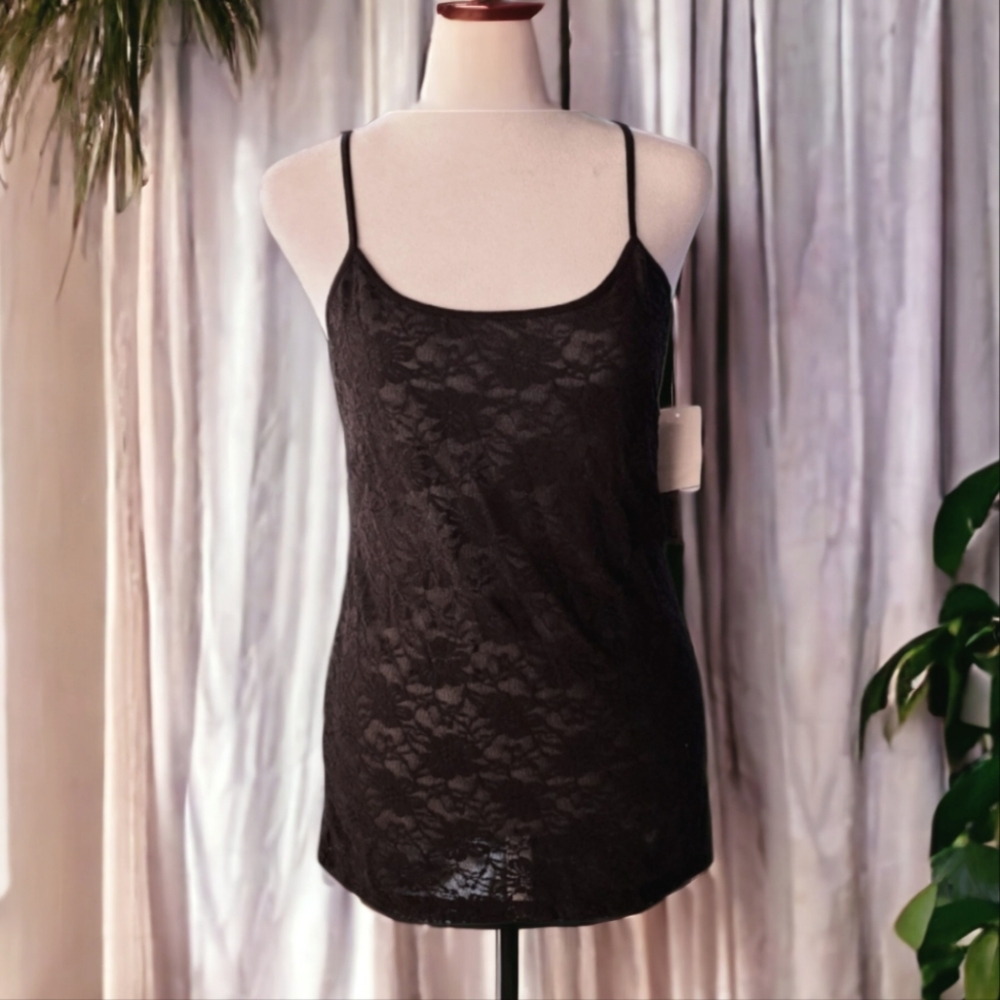 Energie Black Sheer Lace Tank Top Size Large (NWT)